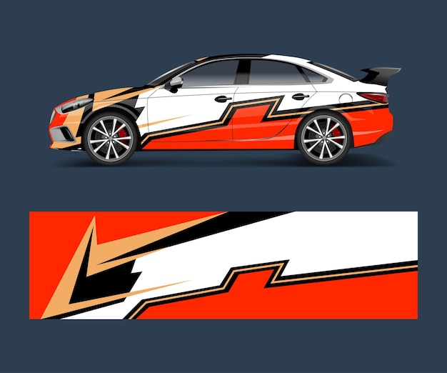 Car decal wrap design vector with wave element Graphic abstract wave shapes racing for vehicle race car template design vector