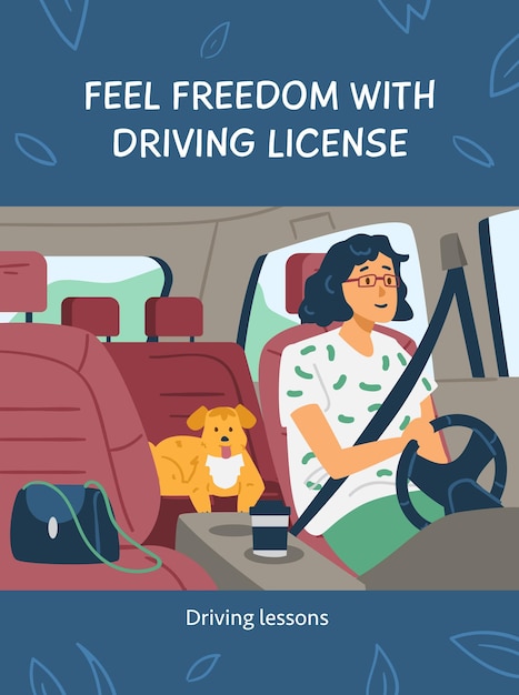 Car driving licence banner or poster template flat vector illustration