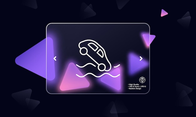 Car falling into water line icon Accident unable to control the car automobile vehicle fall off a cliff drunk driving Road traffic concept Glassmorphism style Vector line icon for Business