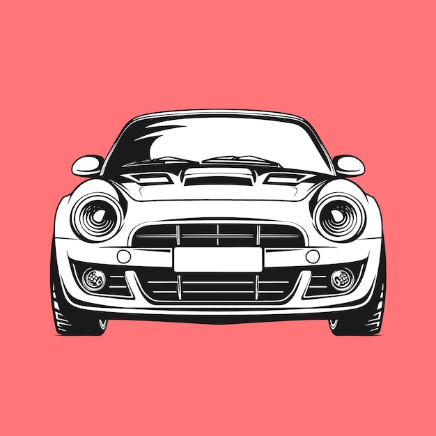 Car illustration front view on red backdrop