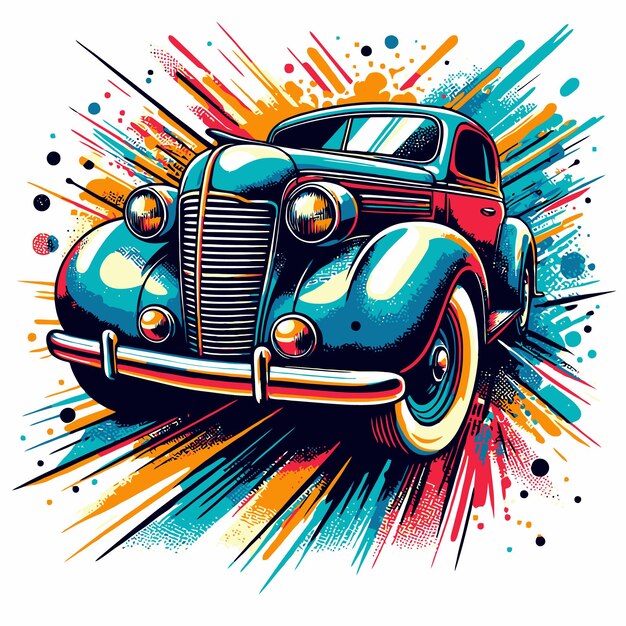 Vector car illustration in pop art style