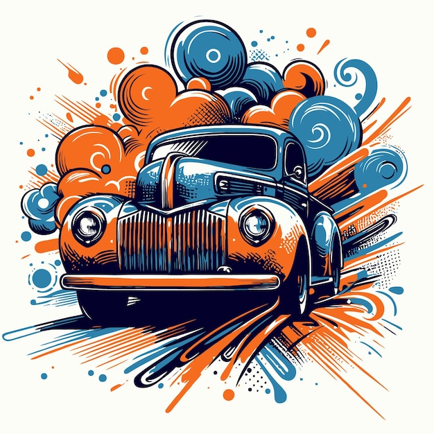 Vector car illustration in pop art style