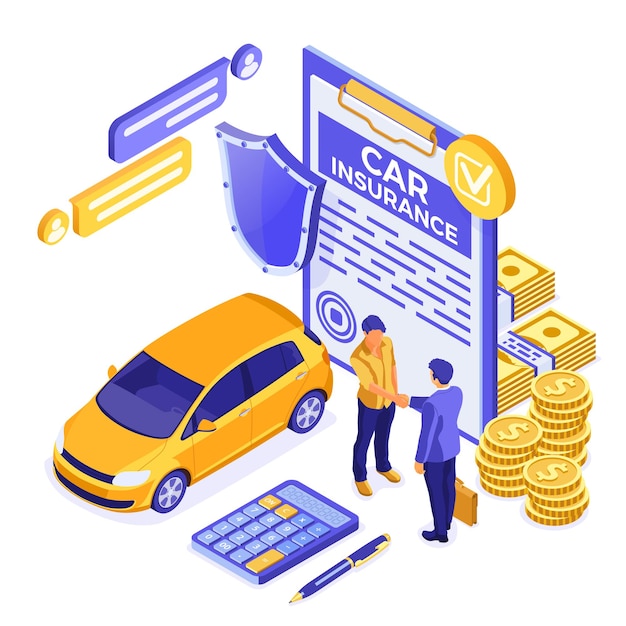 Car Insurance Isometric Concept for Poster, Web Site, Advertising