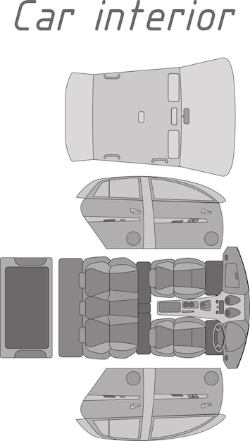 Car interior inside seats door panel outline sheme