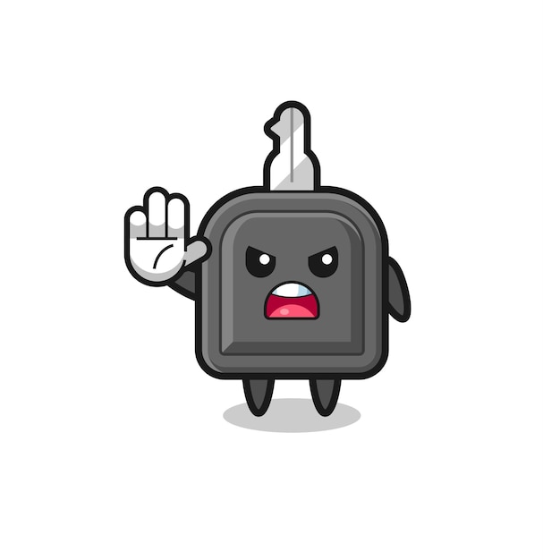 Car key character doing stop gesture cute design