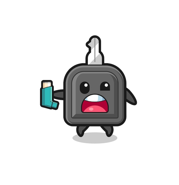 Car key mascot having asthma while holding the inhaler  cute design