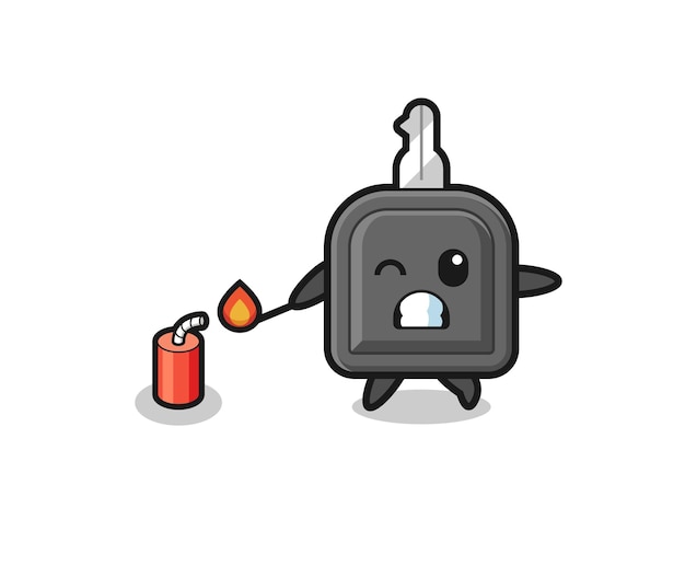 Car key mascot illustration playing firecracker