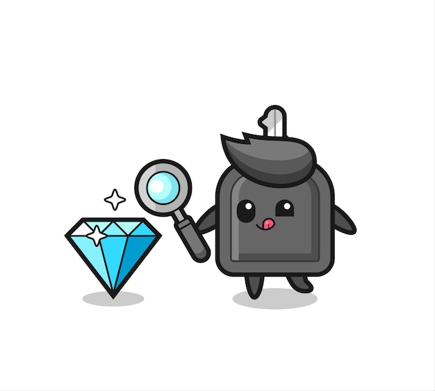 Car key mascot is checking the authenticity of a diamond