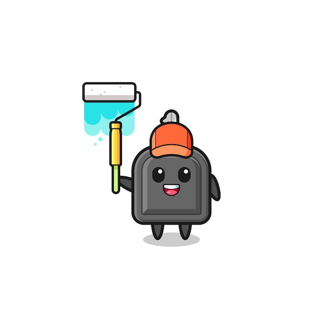 The car key painter mascot with a paint roller  cute design