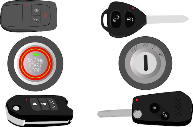 Car key remote wirelles keyless set vector