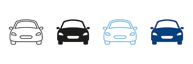 Vector car line and silhouette icon set automobile sign classic automotive auto vehicle transport