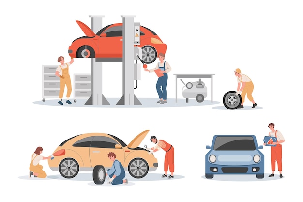 Vector car maintenance service illustration