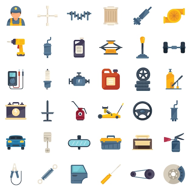 Car mechanic icons set flat vector Motor work