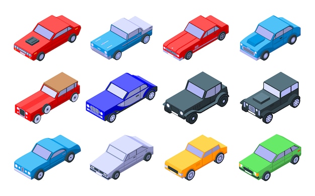 Car old icons set, isometric style