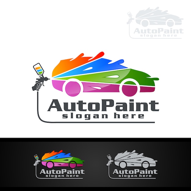 Car Painting Logo with Spray Gun and Sport Car Concept