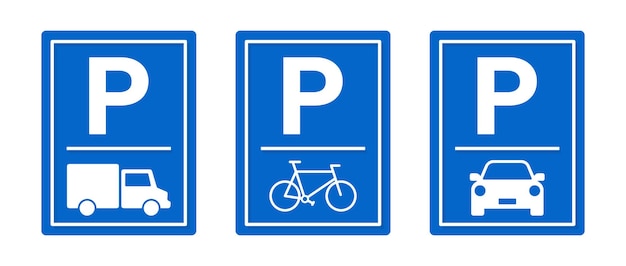 Car parking vector icons. Parking and traffic signs isolated on white background. 