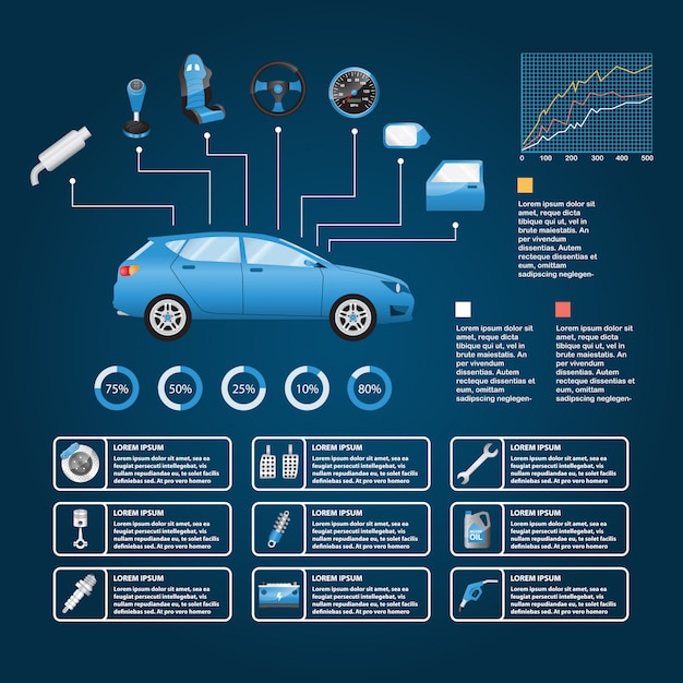 car part and accessories vector info graphic