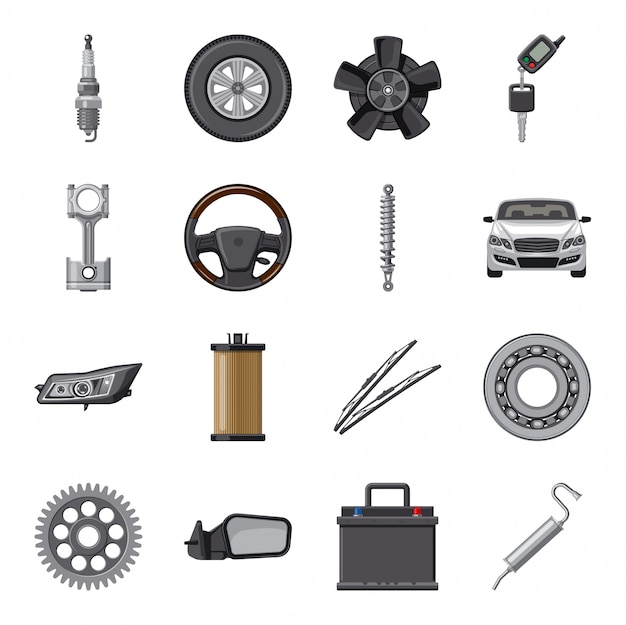 Car part cartoon icon set.