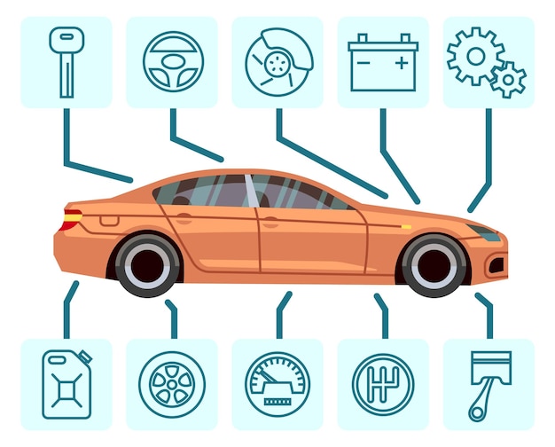 Vector car parts diagram repair service infographic template