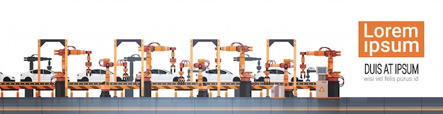 Vector car production conveyor automatic assembly line machinery industrial automation industry concept