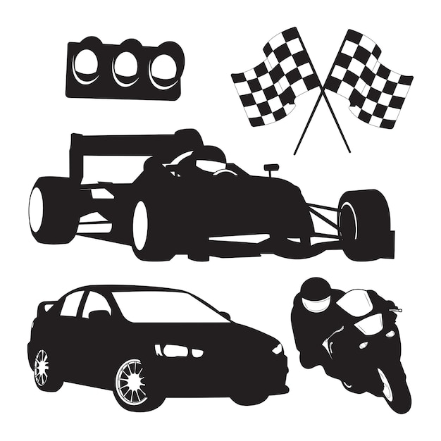 Car races and motorcycle races collection silhouette on the theme of highspeed competition