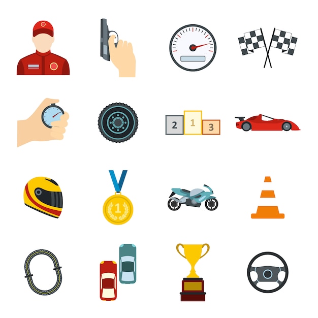 Car racing flat elements set for web and mobile devices 