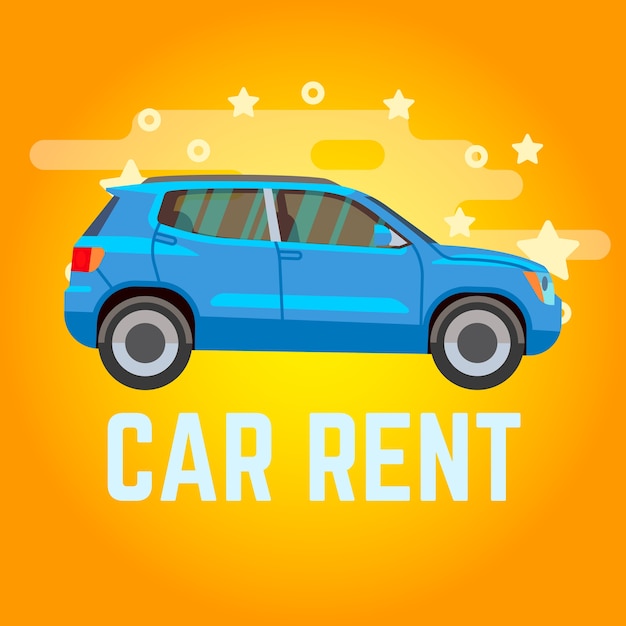 Car rent. Blue suv on yellow background