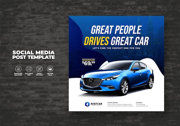 CAR RENT AND SELL FOR PROMOTION POST SOCIAL MEDIA SQUARE TEMPLATE BANNER VECTOR