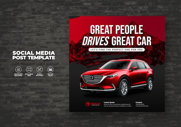 CAR RENT AND SELL FOR PROMOTION SOCIAL MEDIA SQUARE TEMPLATE POST BANNER VECTOR