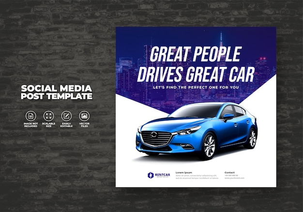 CAR RENT AND SELL FOR PROMOTION SOCIAL MEDIA SQUARE TEMPLATE POST BANNER VECTOR