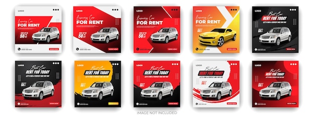 Vector car rental and automotive social media bundle post or instagram cover banner template