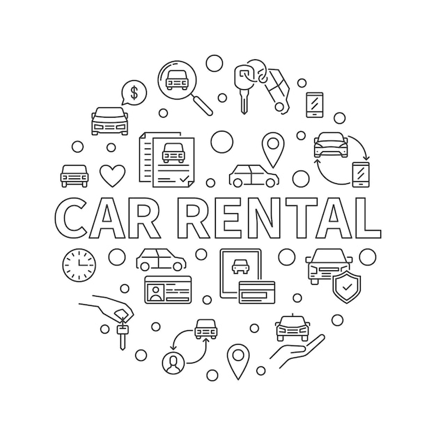 Car Rental outline round minimal banner Rent a Vehicle concept vector illustration