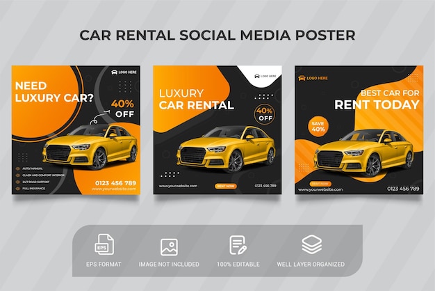 Car rental promotion social media instagram post banner template set