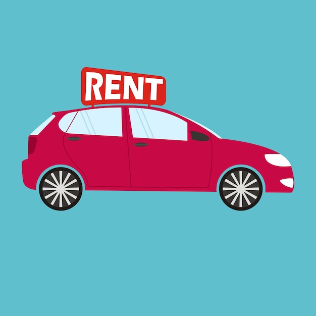 Car rental or sale concept in flat style red car