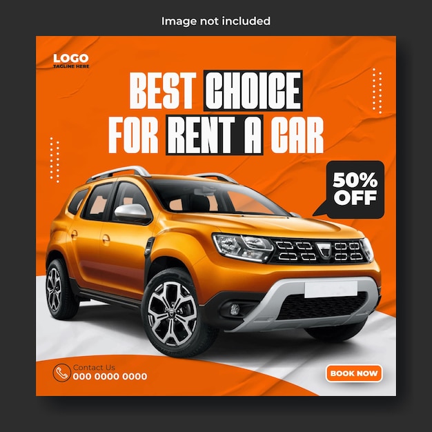 Vector car rental service ads promotional social media post template design