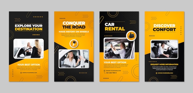 Vector car rental service instagram stories template