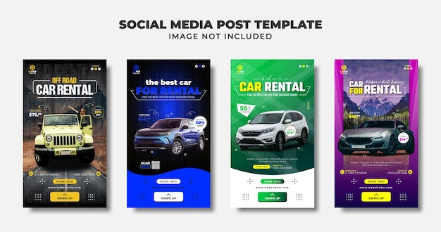 Vector car for rental social media story post flyer and banner templates