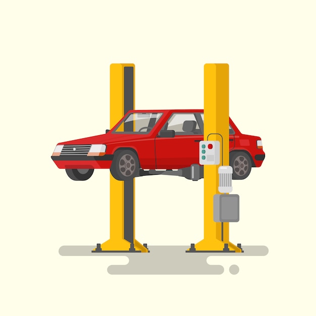 Vector car repair. car lifted on autolifts illustration