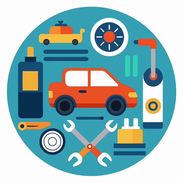 Vector car repair and maintenance tools circle illustration