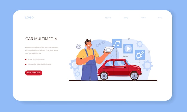 Car repair service web banner or landing page automobile multimedia