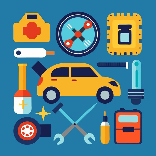 Vector car repair tools and equipment in flat design