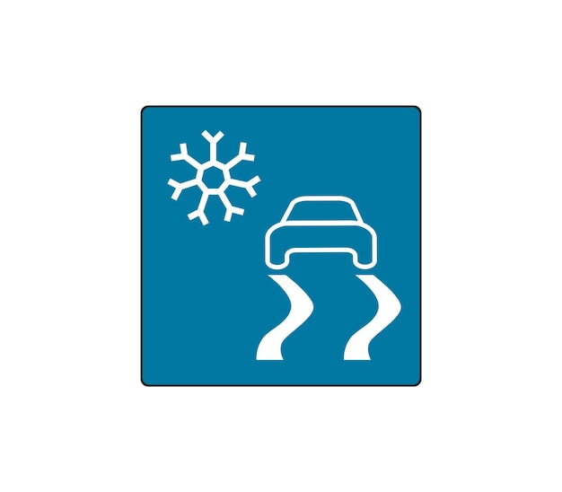 Car road slippery ground sign. Snowy weather information sign. Modern car sketch drawing.