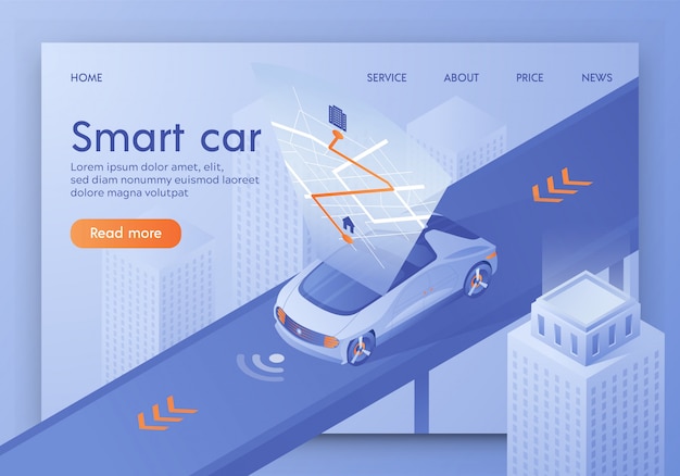 Car Rout Projection on Interactive Map, Gps App. Landing page.