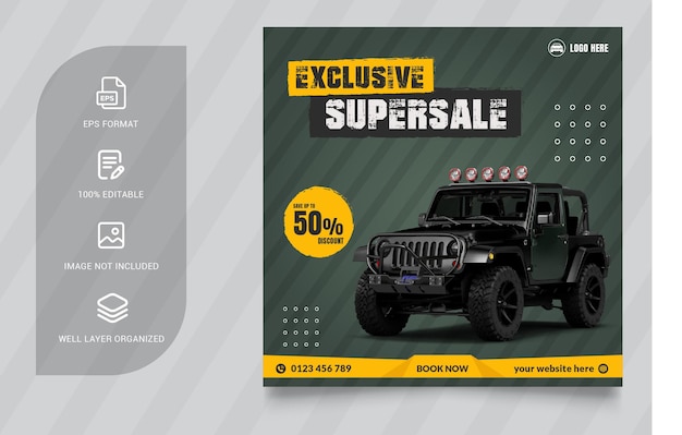 Vector car sale and rent instagram poster social media template design