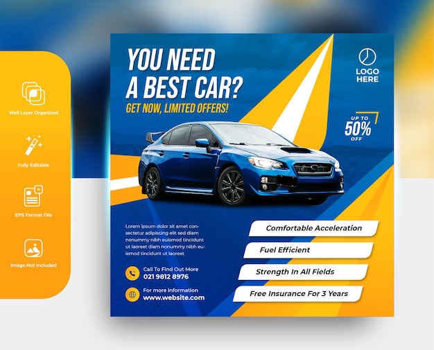 Car sale and rent poster post social media template design