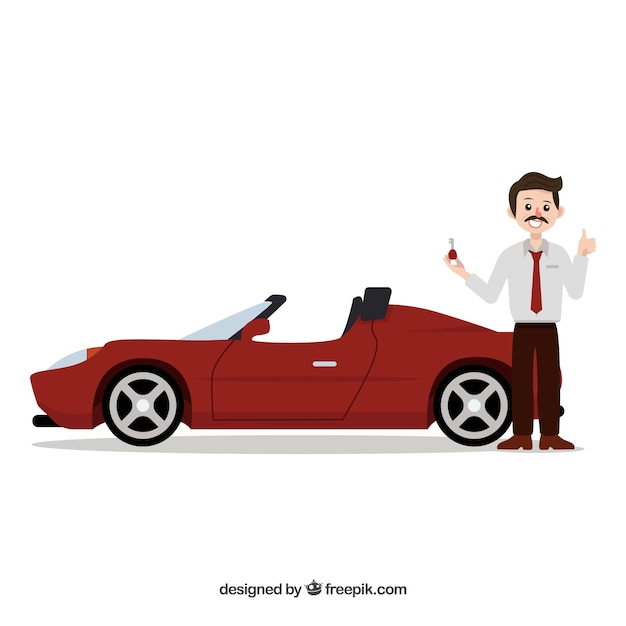 Car salesman composition with flat design