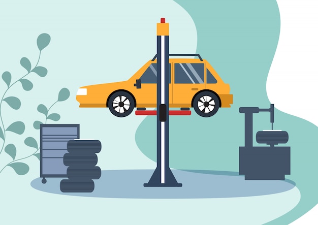 Car service , car repair. Flat  illustration.