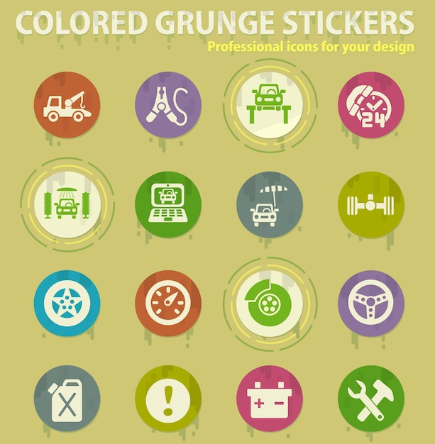 Car service colored grunge icons