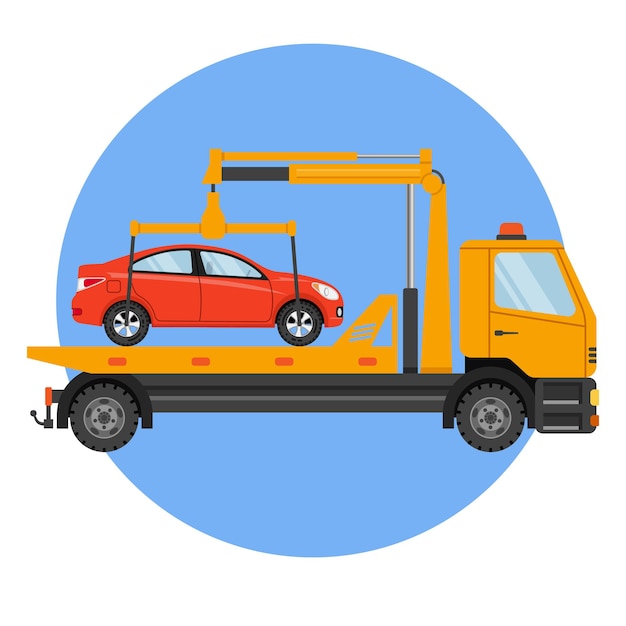 Vector car service concept with tow truck icon for web site, advertising.