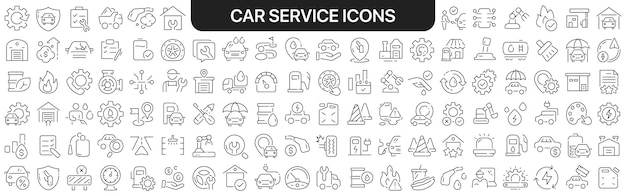 Car service icons collection in black Icons big set for design Vector linear icons